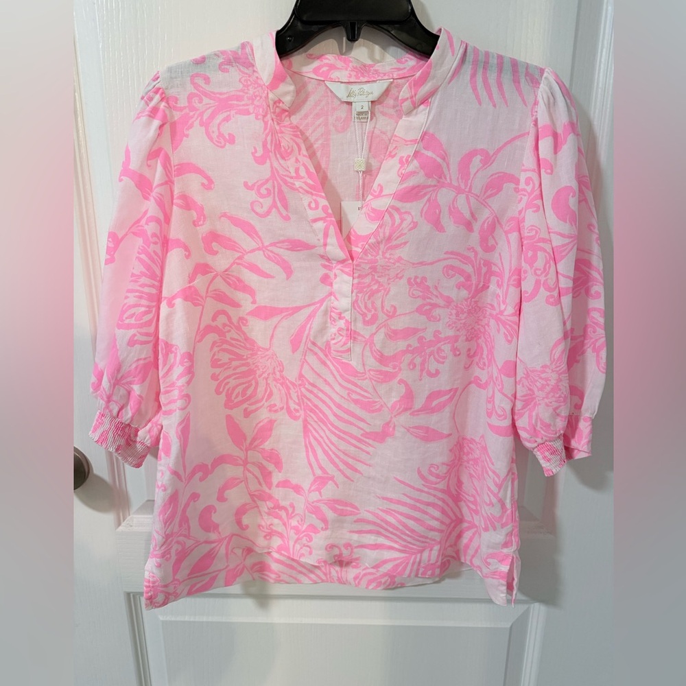 Lilly Pulitzer NWT Pink/White Floral MALEIGH Blouse